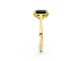 Yellow gold Fancy Black Emerald Cut Diamond Solitaire Ring with Flower Prong Setting and Classic Band_14