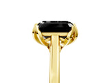 Yellow gold Fancy Black Emerald Cut Diamond Solitaire Ring with Flower Prong Setting and Classic Band_17