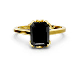 Yellow gold Fancy Black Emerald Cut Diamond Solitaire Ring with Flower Prong Setting and Classic Band_36