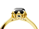 Yellow gold Fancy Black Emerald Cut Diamond Solitaire Ring with Flower Prong Setting and Classic Band_40
