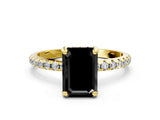 Yellow gold Fancy Black Emerald Cut Diamond Solitaire Ring with Four-Prong Setting and Pavé Band_3