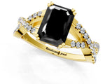 Yellow gold Fancy Black Emerald Cut Diamond Solitaire Ring with Four-Prong Setting and Twisted Pavé Band_1