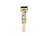 Yellow gold Fancy Black Emerald Cut Diamond Solitaire Ring with Four-Prong Setting and Twisted Pavé Band_2