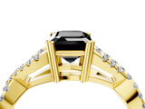Yellow gold Fancy Black Emerald Cut Diamond Solitaire Ring with Four-Prong Setting and Twisted Pavé Band_4