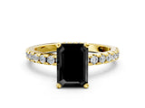 Yellow gold Fancy Black Emerald Cut Diamond Solitaire Ring with Pavé Band and Four-Prong Setting_12