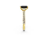 Yellow gold Fancy Black Emerald Cut Diamond Solitaire Ring with Pavé Band and Four-Prong Setting_14