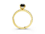 Yellow gold Fancy Black Emerald Cut Diamond Solitaire Ring with Pavé Band and Four-Prong Setting_15