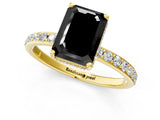 Yellow gold Fancy Black Emerald Cut Diamond Solitaire Ring with Pavé Band and Hidden Halo_13