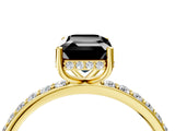 Yellow gold Fancy Black Emerald Cut Diamond Solitaire Ring with Pavé Band and Hidden Halo_16
