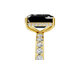 Yellow gold Fancy Black Emerald Cut Diamond Solitaire Ring with Pavé Band and Hidden Halo_17