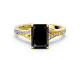 Yellow gold Fancy Black Emerald Cut Diamond Solitaire Ring with Pavé Band and Prong Setting_12