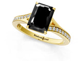 Yellow gold Fancy Black Emerald Cut Diamond Solitaire Ring with Pavé Band and Prong Setting_13