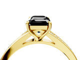 Yellow gold Fancy Black Emerald Cut Diamond Solitaire Ring with Pavé Band and Prong Setting_16