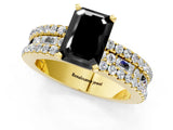 Yellow gold Fancy Black Emerald Cut Diamond Solitaire Ring with Pavé and Channel Set Band_1