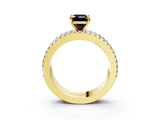 Yellow gold Fancy Black Emerald Cut Diamond Solitaire Ring with Pavé and Channel Set Band_3