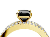 Yellow gold Fancy Black Emerald Cut Diamond Solitaire Ring with Pavé and Channel Set Band_4