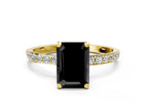 Yellow gold Fancy Black Emerald Cut Diamond Solitaire Ring with Pave Band and Four Prong Setting_12