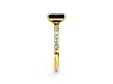 Yellow gold Fancy Black Emerald Cut Diamond Solitaire Ring with Pave Band and Four Prong Setting_14