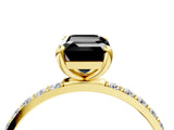 Yellow gold Fancy Black Emerald Cut Diamond Solitaire Ring with Pave Band and Four Prong Setting_16