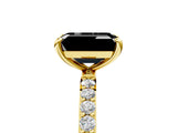 Yellow gold Fancy Black Emerald Cut Diamond Solitaire Ring with Pave Band and Four Prong Setting_17