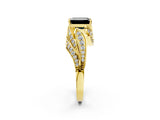 Yellow gold Fancy Black Emerald Cut Diamond Solitaire Ring with Prong Setting and Twisted Pavé Band_2