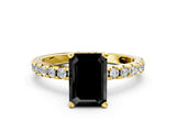 Yellow gold Fancy Black Emerald Cut Diamond Solitaire Ring with Round  Pavé Band and Four-Prong Setting_36
