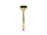 Yellow gold Fancy Black Emerald Cut Diamond Solitaire Ring with Round  Pavé Band and Four-Prong Setting_38