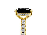 Yellow gold Fancy Black Emerald Cut Diamond Solitaire Ring with Round  Pavé Band and Four-Prong Setting_41