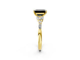 Yellow gold Fancy Black Emerald Cut Diamond Solitaire Ring with Side Stones and Four-Prong Setting_14