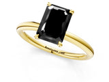 Yellow gold Fancy Black Emerald Cut Diamond Solitaire Ring with Thin Band and Four-Prong Setting_1