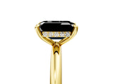 Yellow gold Fancy Black Emerald Cut Diamond Solitaire Ring with Thin Band and Four-Prong Setting_5