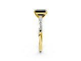 Yellow gold Fancy Black Emerald Cut Diamond Solitaire with Side Baguettes and Channel Set Band_2