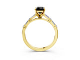 Yellow gold Fancy Black Emerald Cut Diamond Solitaire with Side Baguettes and Channel Set Band_3