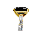 Yellow gold Fancy Black Emerald Cut Diamond Solitaire with Side Baguettes and Channel Set Band_5