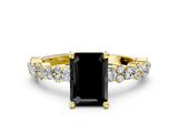 Yellow gold Fancy Black Emerald Cut Diamond Solitaire with Side Stones, Pave Band, Four-Prong Setting_24