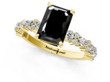 Yellow gold Fancy Black Emerald Cut Diamond Solitaire with Side Stones, Pave Band, Four-Prong Setting_25