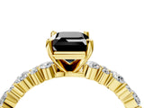 Yellow gold Fancy Black Emerald Cut Diamond Solitaire with Side Stones, Pave Band, Four-Prong Setting_28