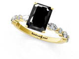Yellow gold Fancy Black Emerald Cut Diamond Solitaire with Side Stones on a Pavé Band and Four-Prong Setting_1