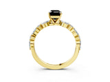 Yellow gold Fancy Black Emerald Cut Diamond Solitaire with Side Stones on a Pavé Band and Four-Prong Setting_3