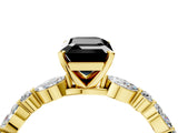 Yellow gold Fancy Black Emerald Cut Diamond Solitaire with Side Stones on a Pavé Band and Four-Prong Setting_4