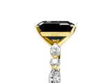 Yellow gold Fancy Black Emerald Cut Diamond Solitaire with Side Stones on a Pavé Band and Four-Prong Setting_5