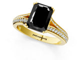 Yellow gold Fancy Black Emerald Cut Diamond Split Shank Engagement Ring with Pavé Band_1