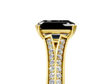 Yellow gold Fancy Black Emerald Cut Diamond Split Shank Engagement Ring with Pavé Band_5