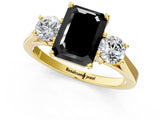 Yellow gold Fancy Black Emerald Cut Diamond Three-Stone Engagement Ring with Prong Setting and Pavé Band_1