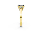 Yellow gold Fancy Black Emerald Cut Diamond Three-Stone Engagement Ring with Prong Setting and Pavé Band_2