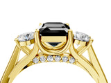 Yellow gold Fancy Black Emerald Cut Diamond Three-Stone Engagement Ring with Prong Setting and Pavé Band_4