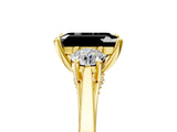 Yellow gold Fancy Black Emerald Cut Diamond Three-Stone Engagement Ring with Prong Setting and Pavé Band_5