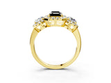 Yellow gold Fancy Black Emerald Cut Diamond Three-Stone Halo Ring with Prong Setting and Pavé Accents_3
