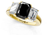 Yellow gold Fancy Black Emerald Cut Diamond Three-Stone Ring with Four-Prong Setting and Classic Band_1