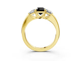 Yellow gold Fancy Black Emerald Cut Diamond Three-Stone Ring with Four-Prong Setting and Classic Band_3